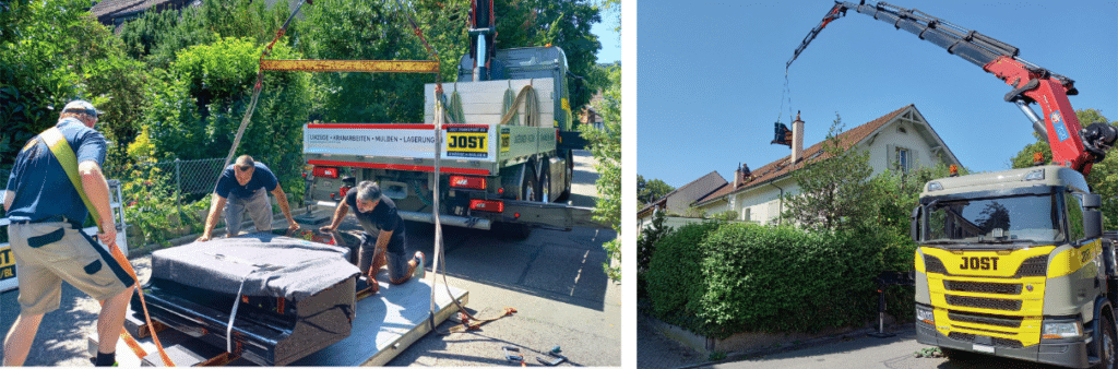 LKW Kran im Einsatz bei einem Klavier Spezialtransport / Flügeltransport